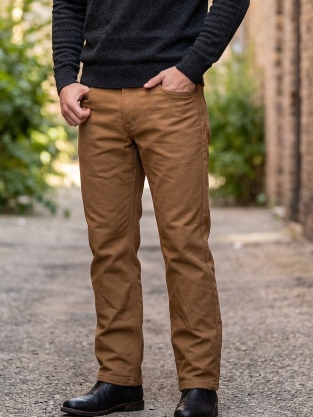 CAT Caterpillar Men's Fleece-Lined Canvas Work Pants in Tan